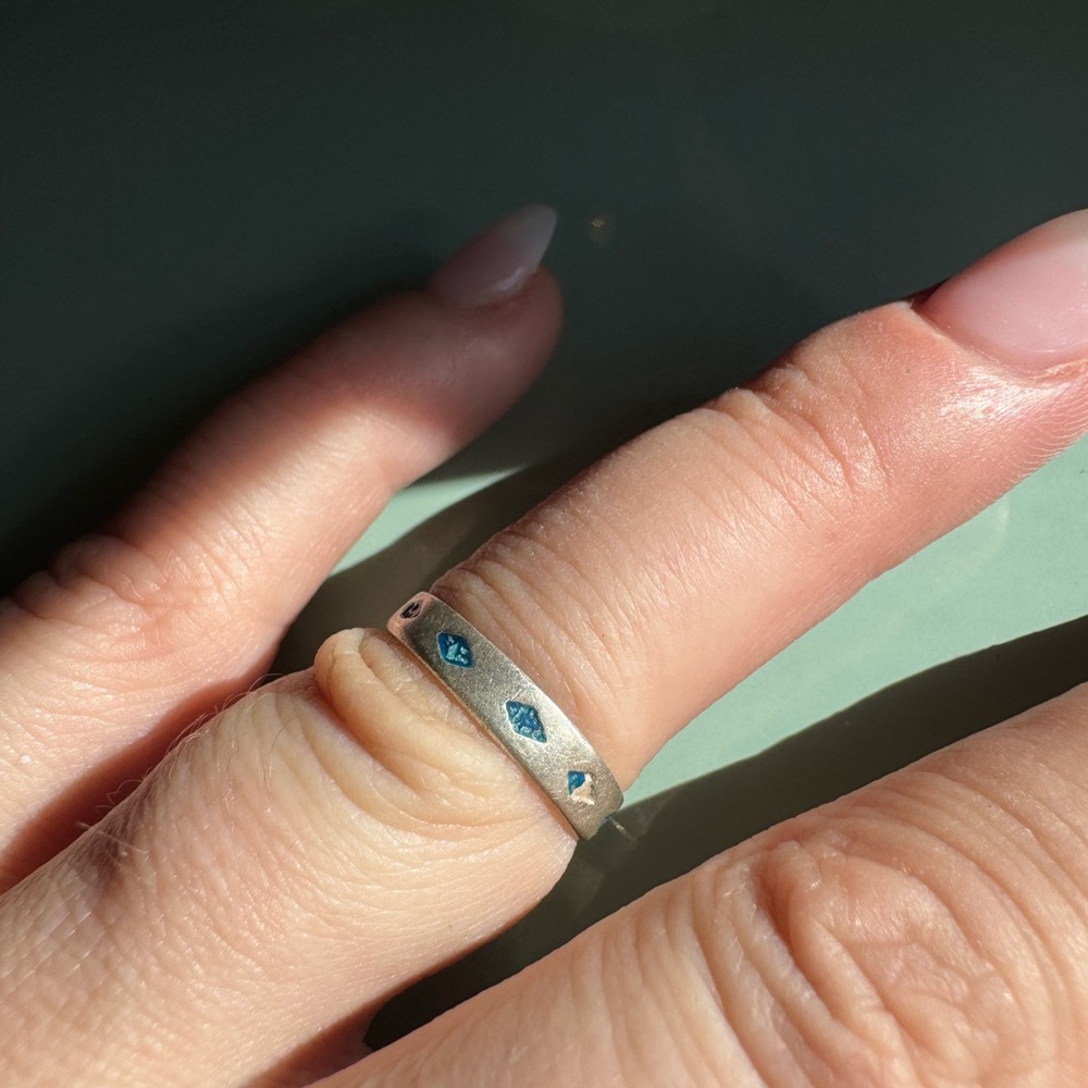 MEXICO Sterling Silver Turquoise Inlay Ring Size 6.5 1.3g - Picture 11 of 12